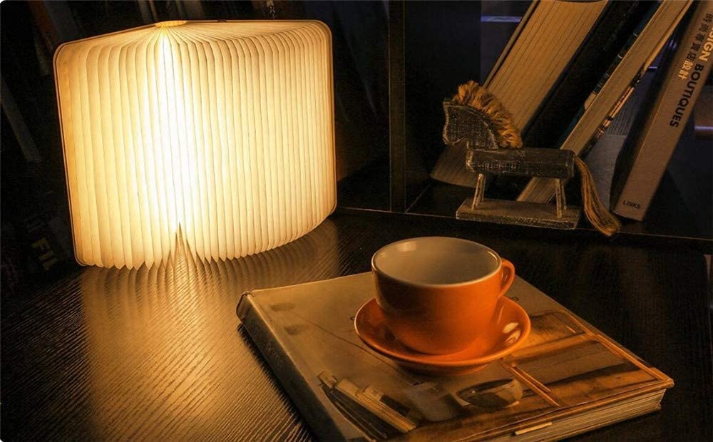 Folding Book Lamp, High Pressure Sodium Vapor Night Light, USB Rechargeable Wooden Table Lamp by Dropdash