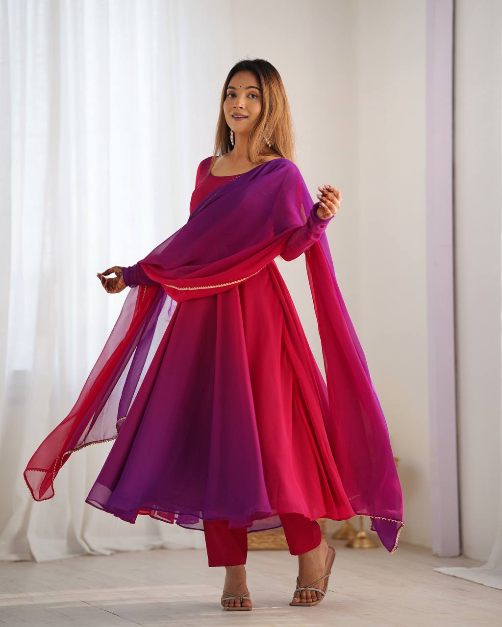 HEAVY PURE SOFT FOX GEORGETTE COLOURFULL GOWN by Dropdash