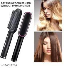 Hair Straightener brush for Women & Men, Hair Styler, Straightener Machine Brush/PTC Heating Electric Straightener with 5 Temperature Control (Multi colour) by 19357