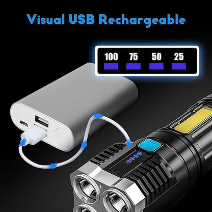 4 in 1 LED Torch Lights Rechargeable Emergency Torch Light 3W USB Charge Flashlight - High Power Long Distance Beam Range 4 Modes Torch for Outdoor, Indoor, Hiking, Walking by 22927
