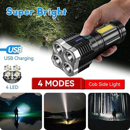 4 in 1 LED Torch Lights Rechargeable Emergency Torch Light 3W USB Charge Flashlight - High Power Long Distance Beam Range 4 Modes Torch for Outdoor, Indoor, Hiking, Walking by 22927