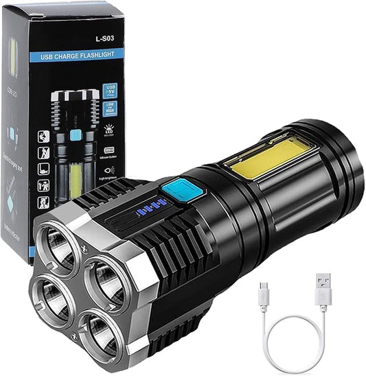 4 in 1 LED Torch Lights Rechargeable Emergency Torch Light 3W USB Charge Flashlight - High Power Long Distance Beam Range 4 Modes Torch for Outdoor, Indoor, Hiking, Walking by 22927