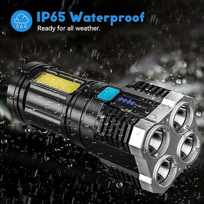 4 in 1 LED Torch Lights Rechargeable Emergency Torch Light 3W USB Charge Flashlight - High Power Long Distance Beam Range 4 Modes Torch for Outdoor, Indoor, Hiking, Walking by 22927