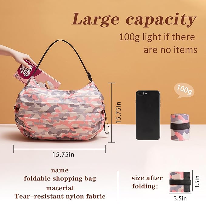 Foldable Shopping Bag Portable Large Capacity Reusable Grocery Bag Daily Commuting Picnic Camping Storage Bag by 4485