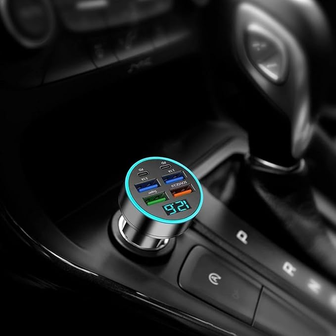 6-Port Fast Car Charger | 66W USB + Type-C Adapter with LED Display | QC3.0 + PD by Dropdash