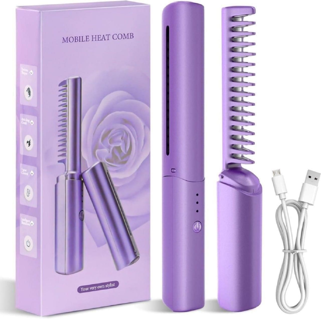 Meneflix Portable Mini Hair Straightener Cordless Rechargeable Mini Adjustable Hair Straightener Hot Comb by DrithiShop