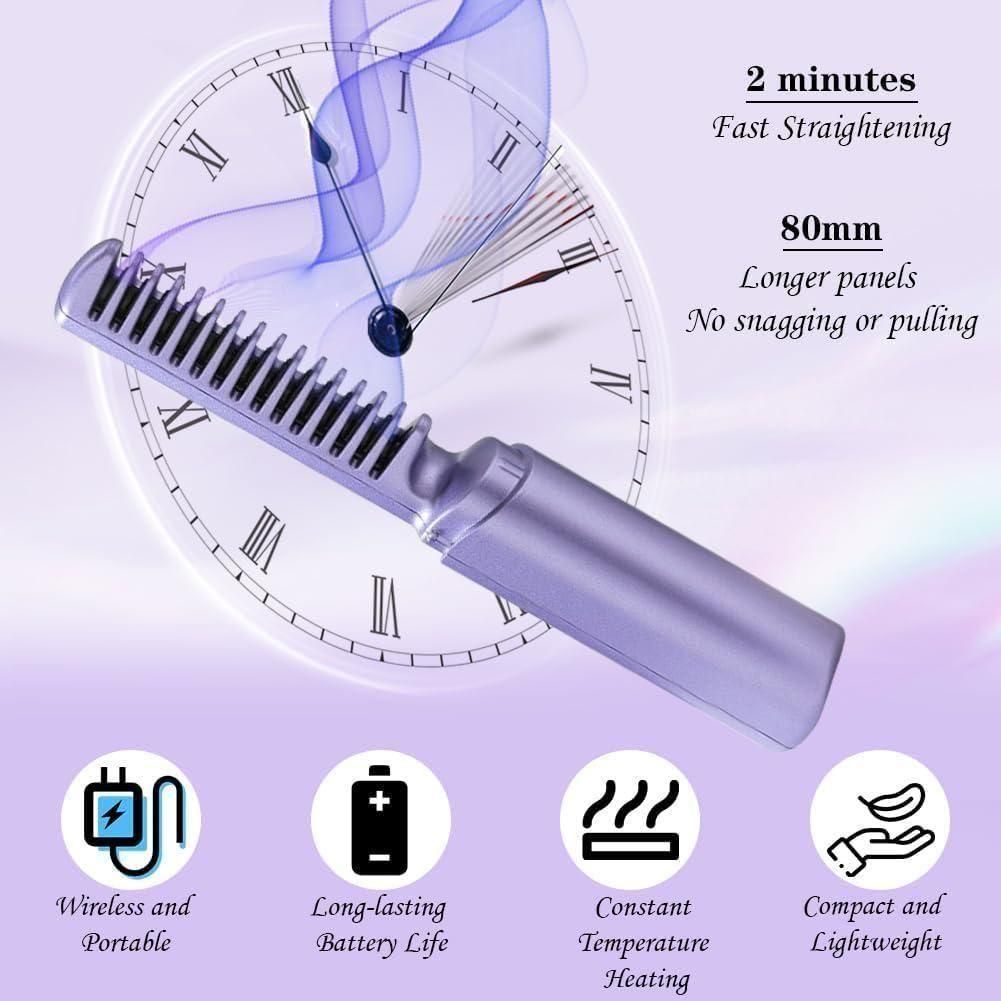 Meneflix Portable Mini Hair Straightener Cordless Rechargeable Mini Adjustable Hair Straightener Hot Comb by DrithiShop