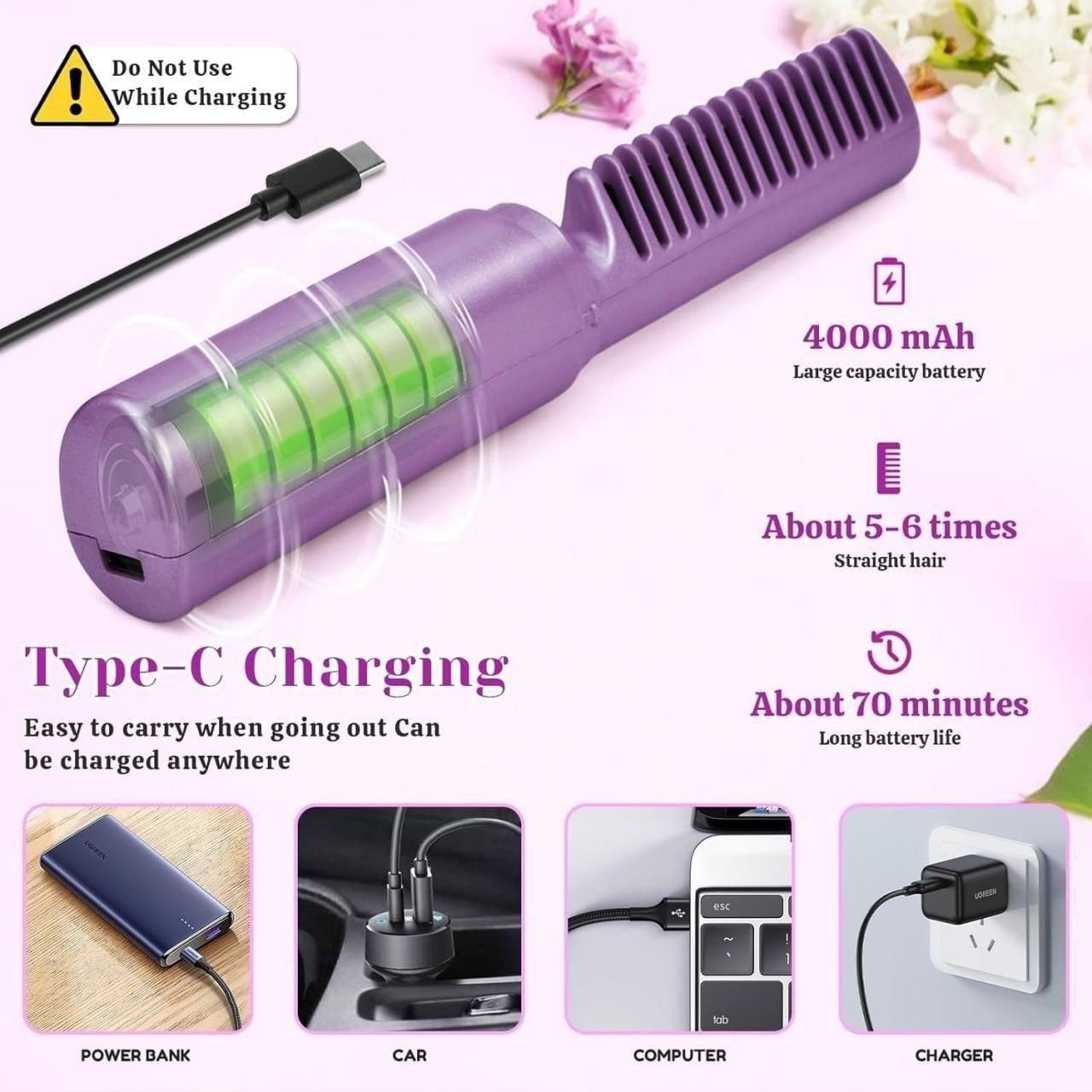Meneflix Portable Mini Hair Straightener Cordless Rechargeable Mini Adjustable Hair Straightener Hot Comb by DrithiShop