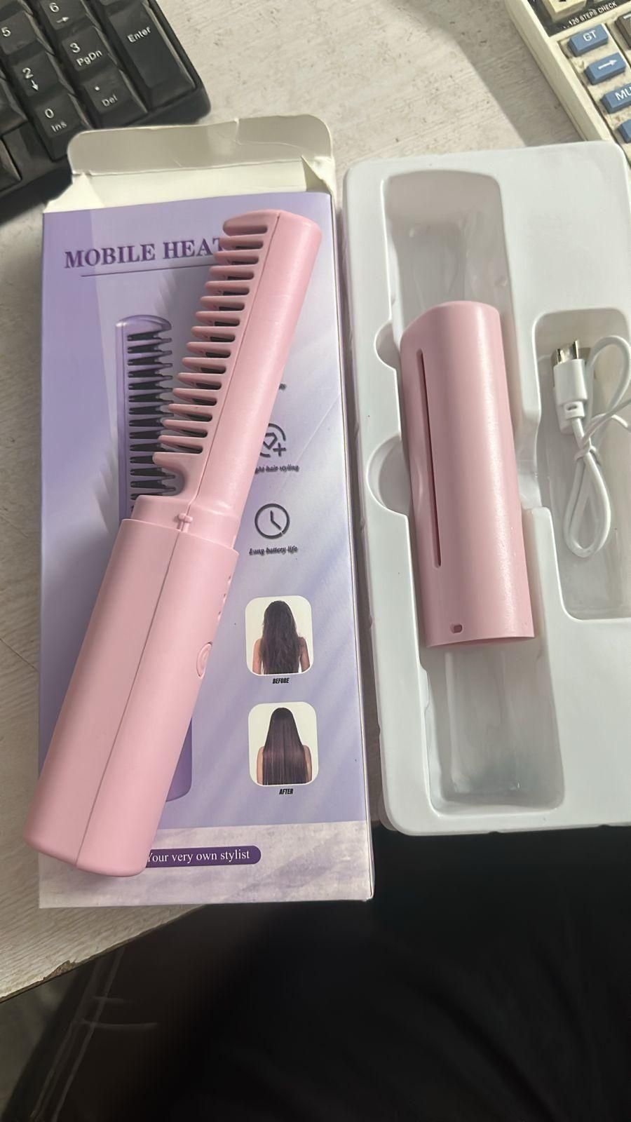 Meneflix Portable Mini Hair Straightener Cordless Rechargeable Mini Adjustable Hair Straightener Hot Comb by DrithiShop