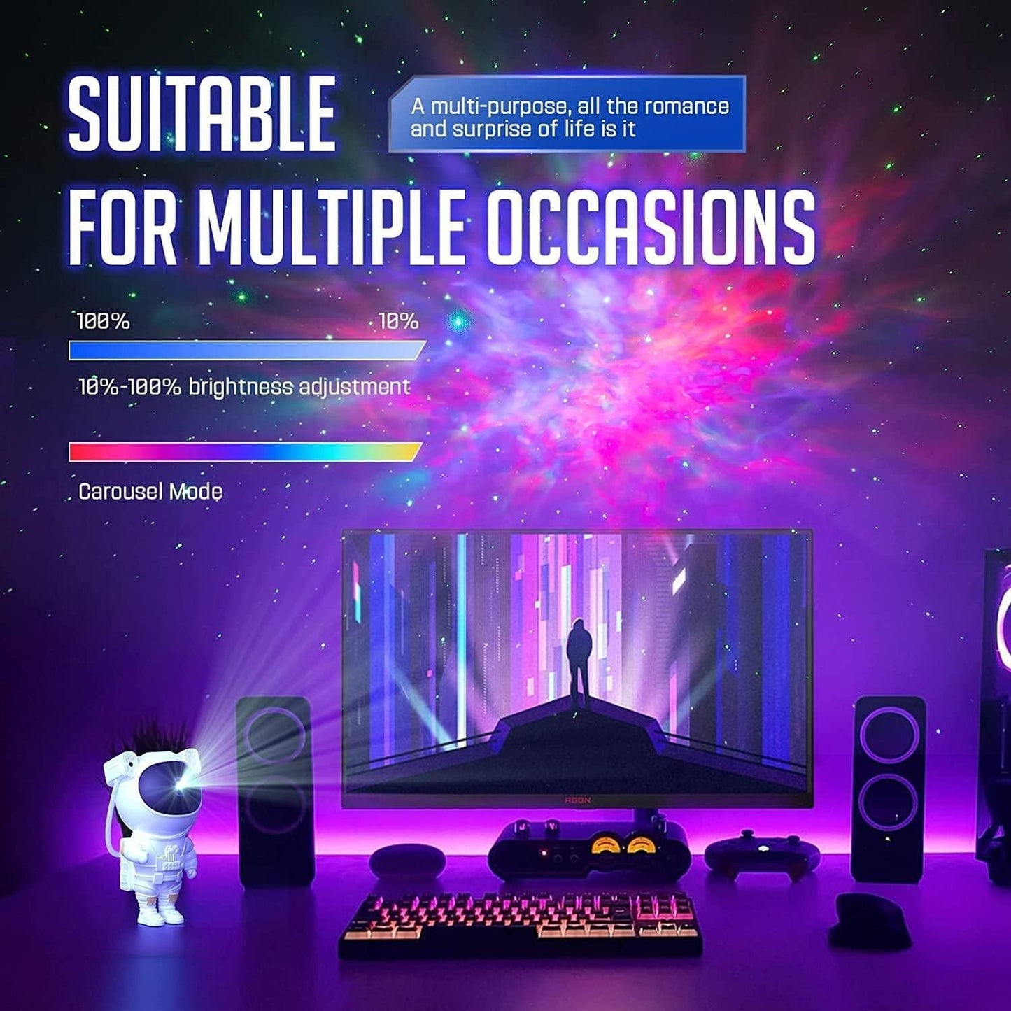 Astronaut Galaxy Projector - 360 Magnetic Head Rotation, Remote Control by DrithiShop