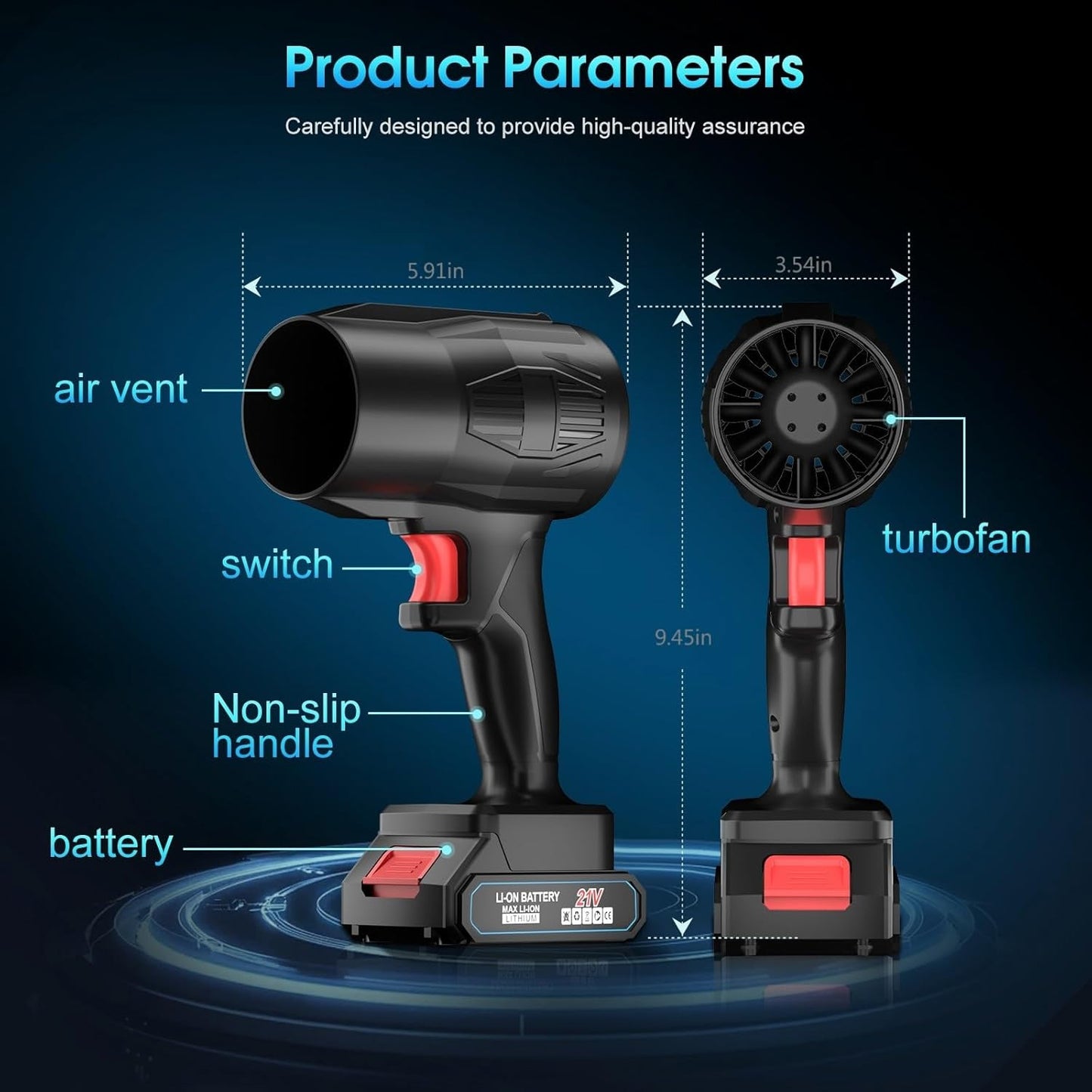 High-power Cordless Leaf Blower Fan With Rechargeable Battery (1 Pc) by Wukusy