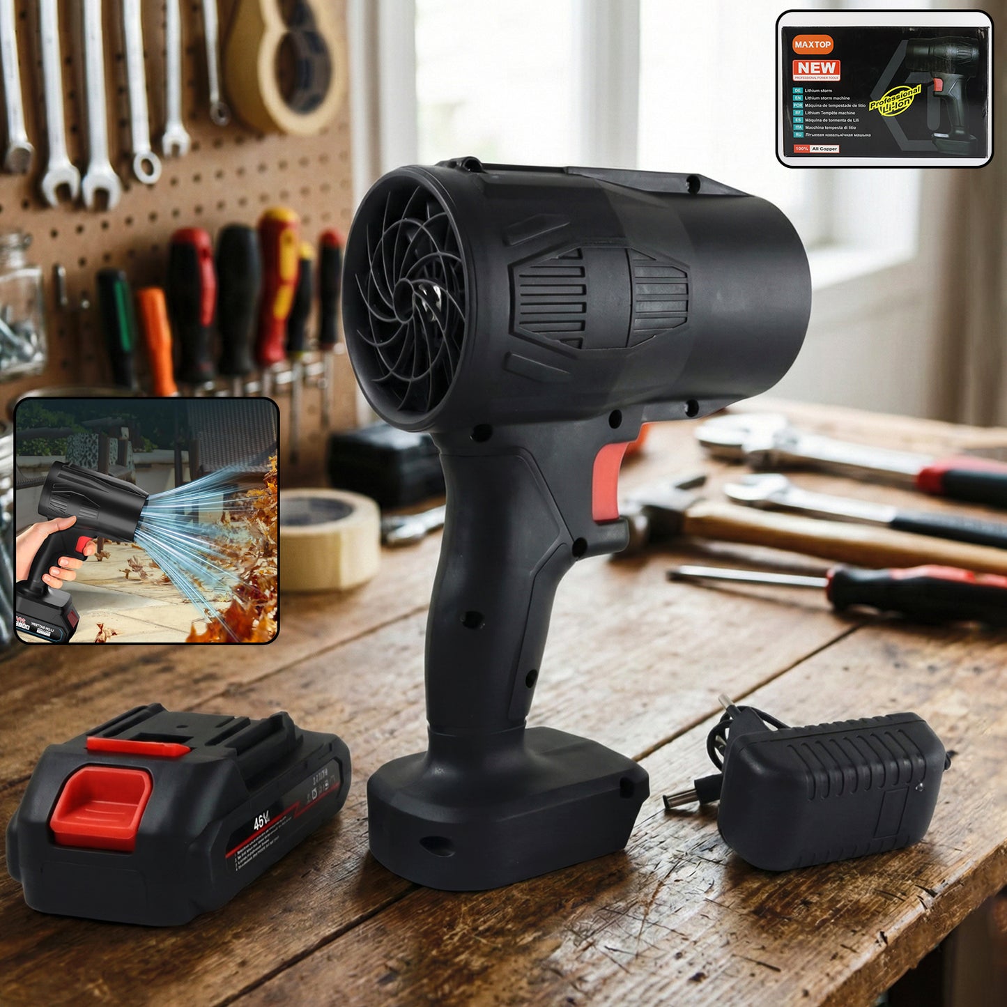 High-power Cordless Leaf Blower Fan With Rechargeable Battery (1 Pc) by Wukusy