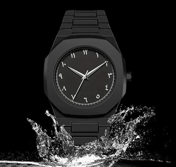 Matte Black Analog Wristwatch with Eastern Arabic Dial by Dropdash