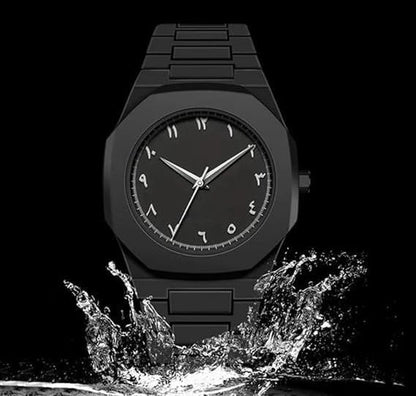 Matte Black Analog Wristwatch with Eastern Arabic Dial by Dropdash