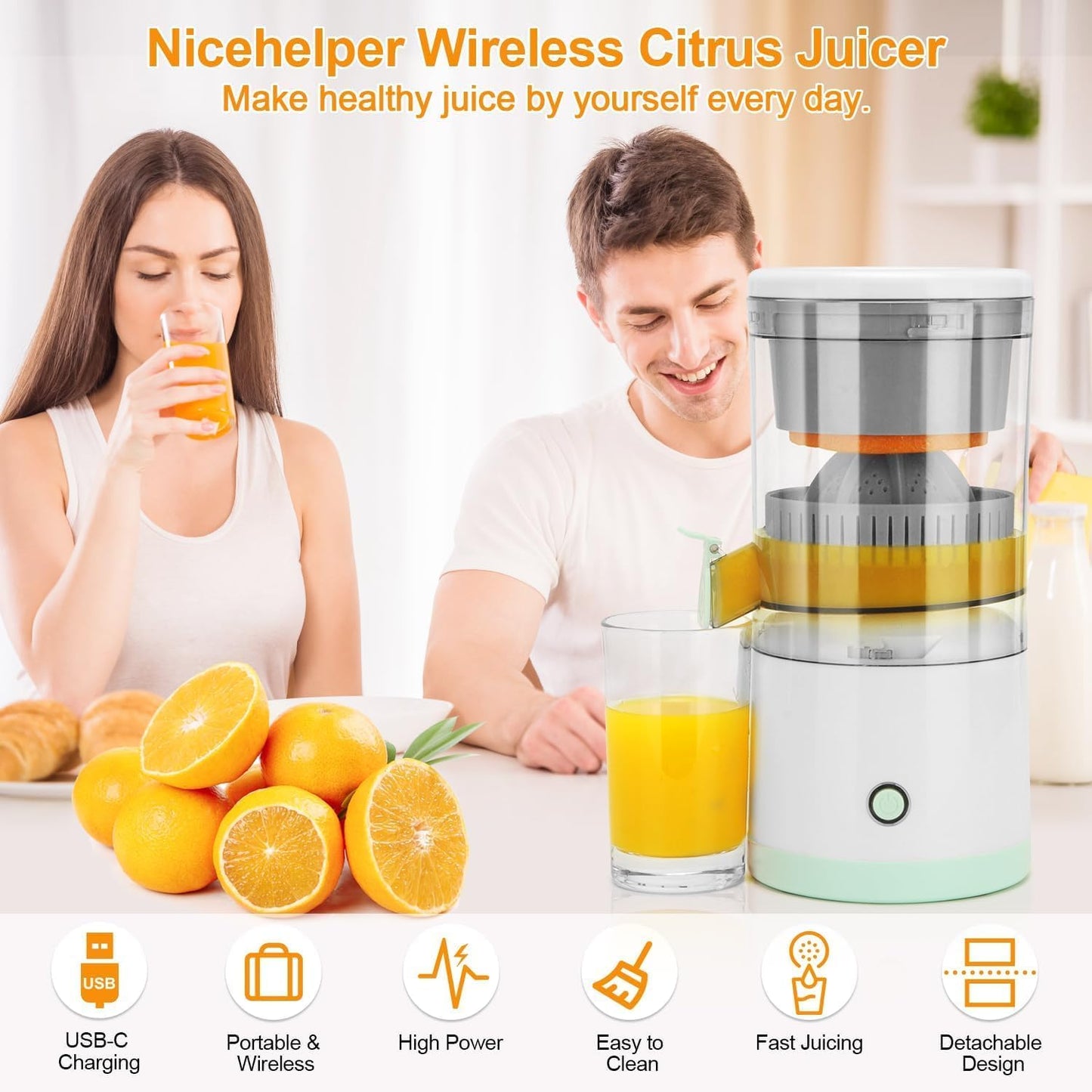 Electric Juicer Orange Squeezer Citrus Press Lemons, Portable USB Charging Electric Juicer by Dropdash