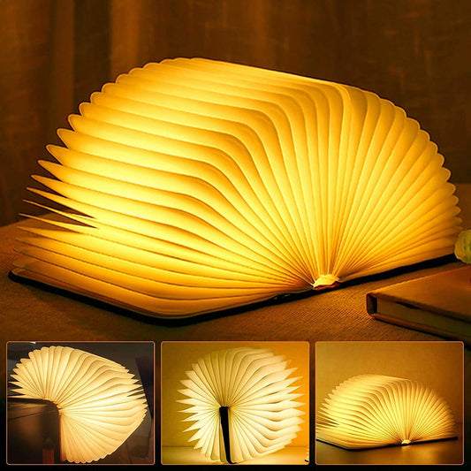 Folding Book Lamp, High Pressure Sodium Vapor Night Light, USB Rechargeable Wooden Table Lamp by Dropdash
