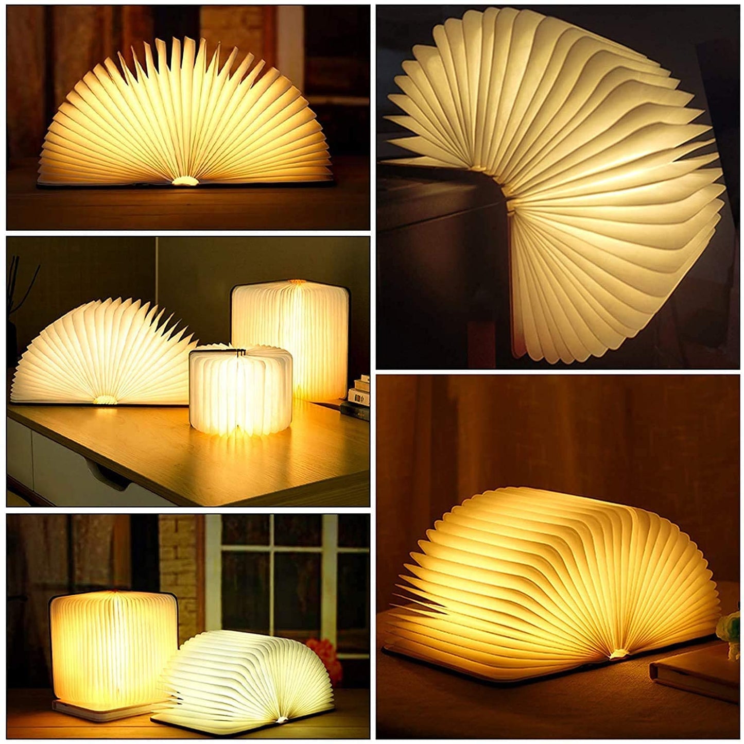 Folding Book Lamp, High Pressure Sodium Vapor Night Light, USB Rechargeable Wooden Table Lamp by Dropdash
