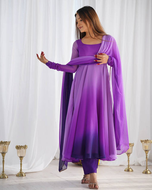 HEAVY PURE SOFT FOX GEORGETTE COLOURFULL GOWN by Dropdash
