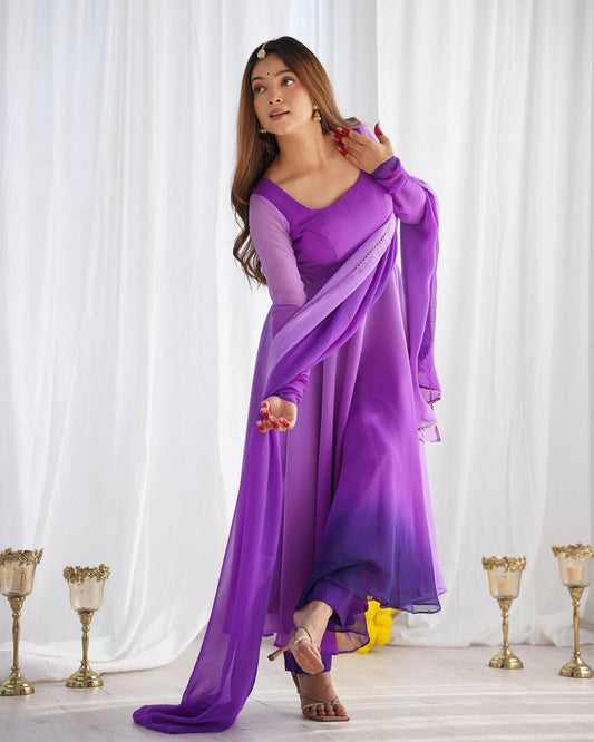 HEAVY PURE SOFT FOX GEORGETTE COLOURFULL GOWN by Dropdash