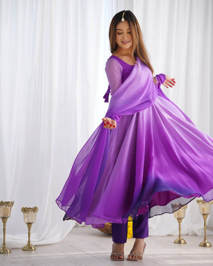 HEAVY PURE SOFT FOX GEORGETTE COLOURFULL GOWN by Dropdash