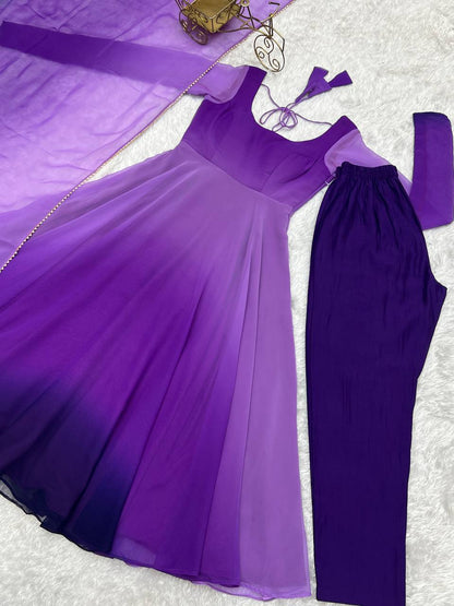 HEAVY PURE SOFT FOX GEORGETTE COLOURFULL GOWN by Dropdash