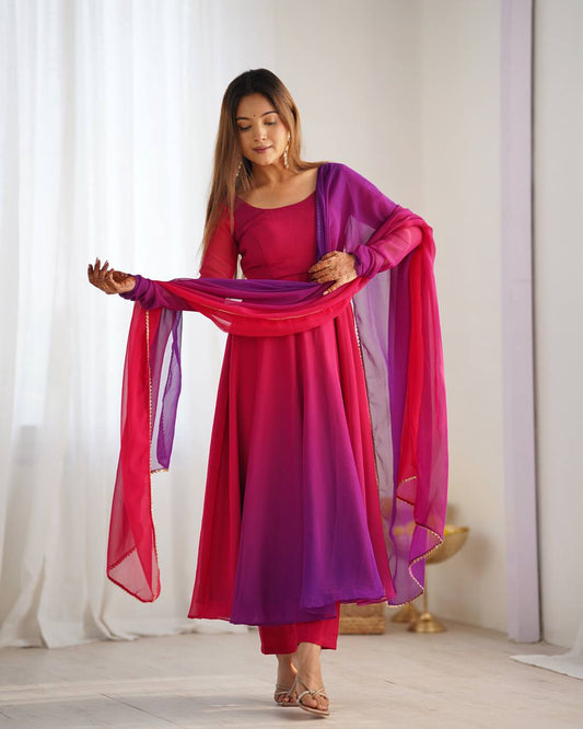 HEAVY PURE SOFT FOX GEORGETTE COLOURFULL GOWN by Dropdash