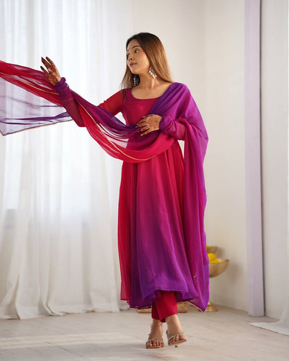 HEAVY PURE SOFT FOX GEORGETTE COLOURFULL GOWN by Dropdash