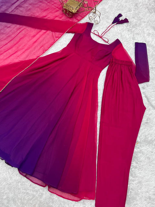 HEAVY PURE SOFT FOX GEORGETTE COLOURFULL GOWN by Dropdash