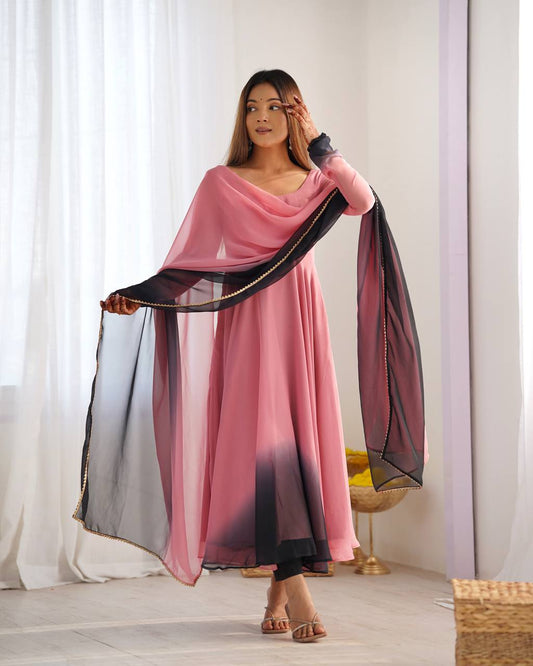 HEAVY PURE SOFT FOX GEORGETTE COLOURFULL GOWN by Dropdash