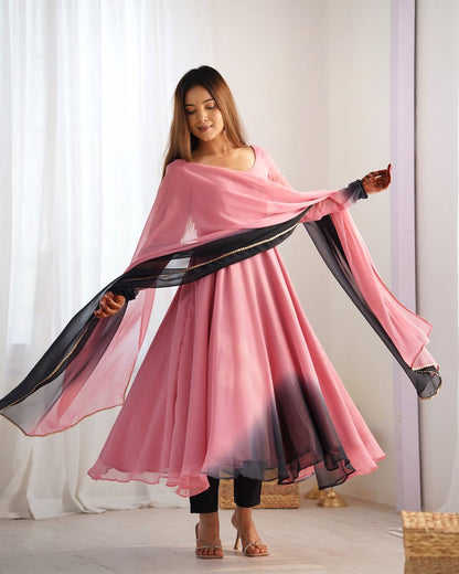 HEAVY PURE SOFT FOX GEORGETTE COLOURFULL GOWN by Dropdash