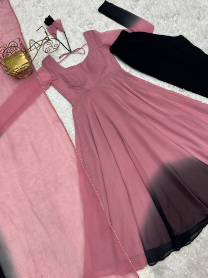 HEAVY PURE SOFT FOX GEORGETTE COLOURFULL GOWN by Dropdash