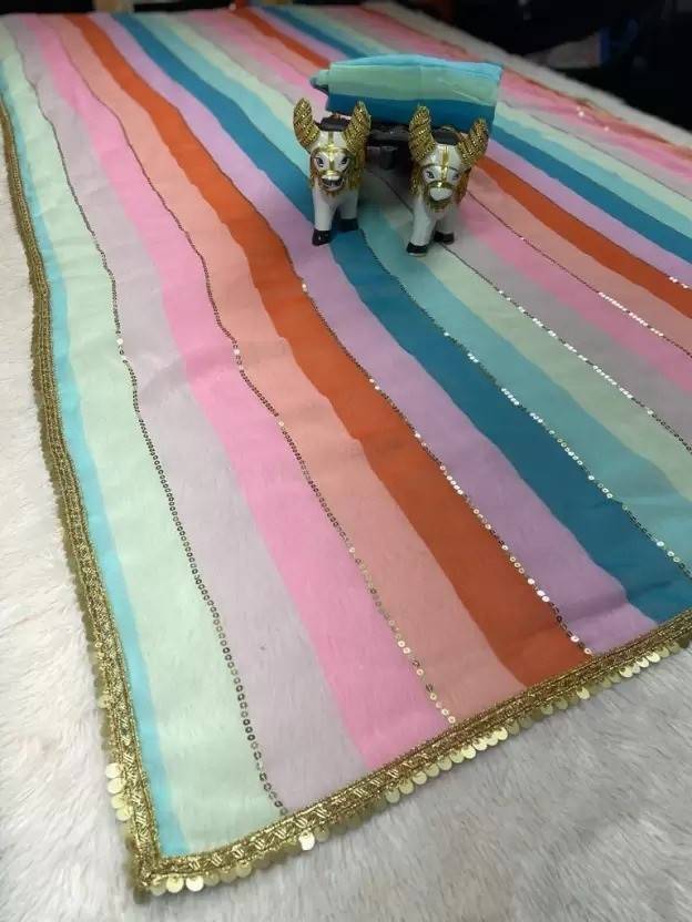 Printed, Self Design, Digital Print, Color Block, Blocked Printed, Woven, Checkered Daily Wear Georgette Saree by Dropdash