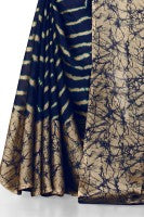 Printed, Striped Leheria Chiffon, Georgette Saree (Dark Blue) by Dropdash
