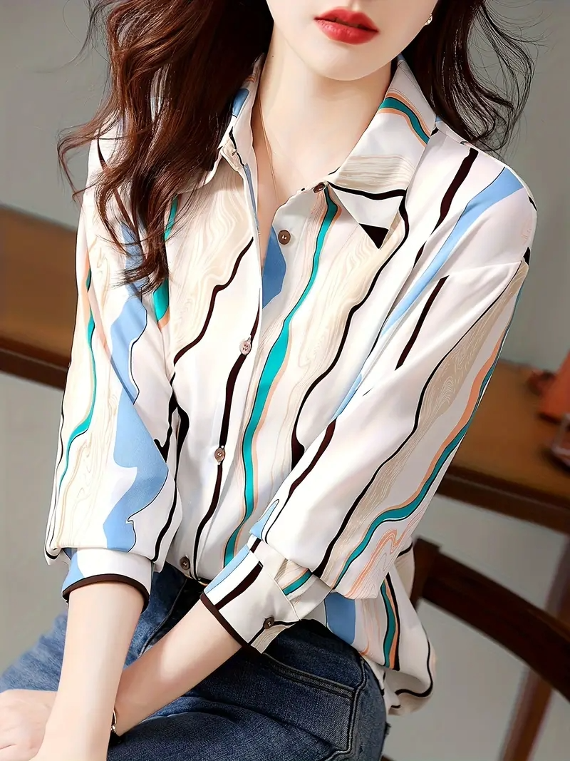 Women Regular Fit Printed Button Down Collar Casual Shirt by Dropdash