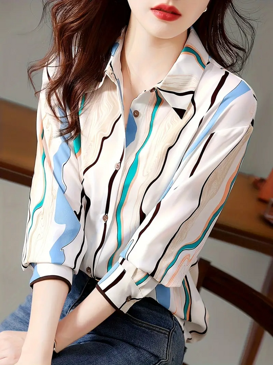 Women Regular Fit Printed Button Down Collar Casual Shirt by Dropdash