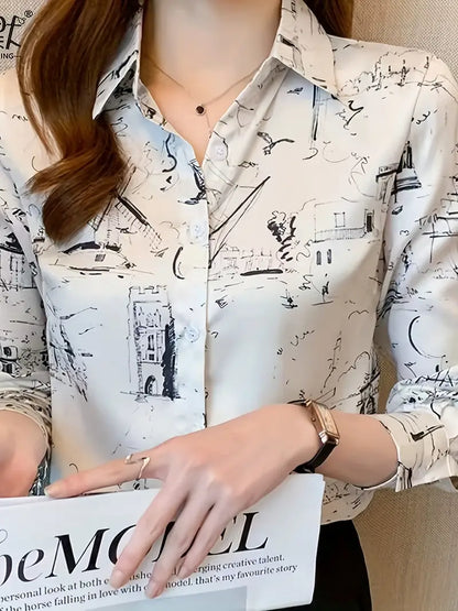 Women Printed Regular Fit Shirt with Full Sleeves by Dropdash
