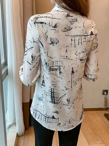 Women Printed Regular Fit Shirt with Full Sleeves by Dropdash