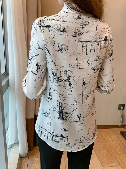 Women Printed Regular Fit Shirt with Full Sleeves by Dropdash