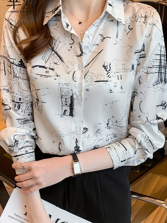Women Printed Regular Fit Shirt with Full Sleeves by Dropdash