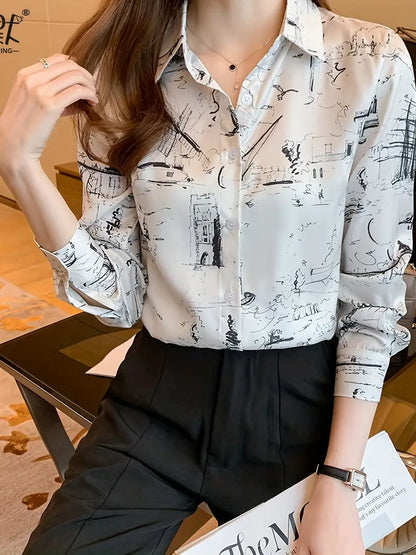 Women Printed Regular Fit Shirt with Full Sleeves by Dropdash