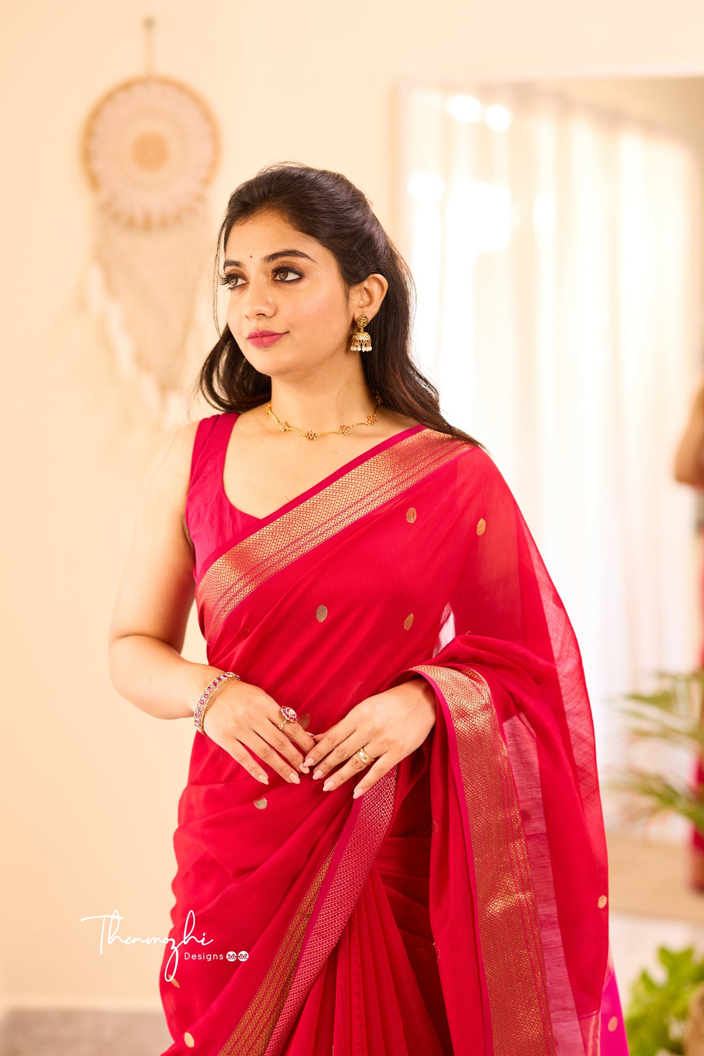Women's Beautiful Sequin Work Linen Saree by Dropdash