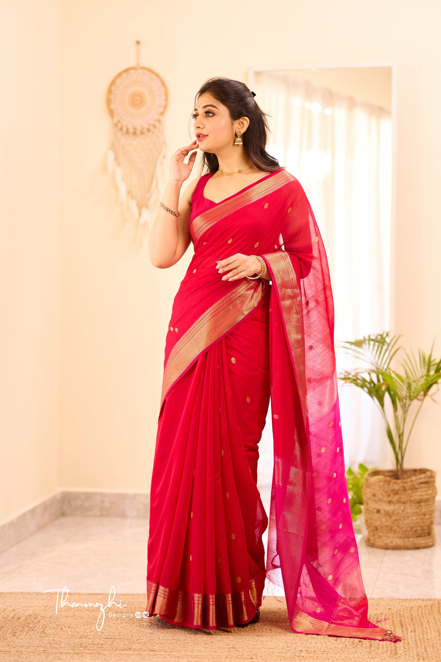 Women's Beautiful Sequin Work Linen Saree by Dropdash