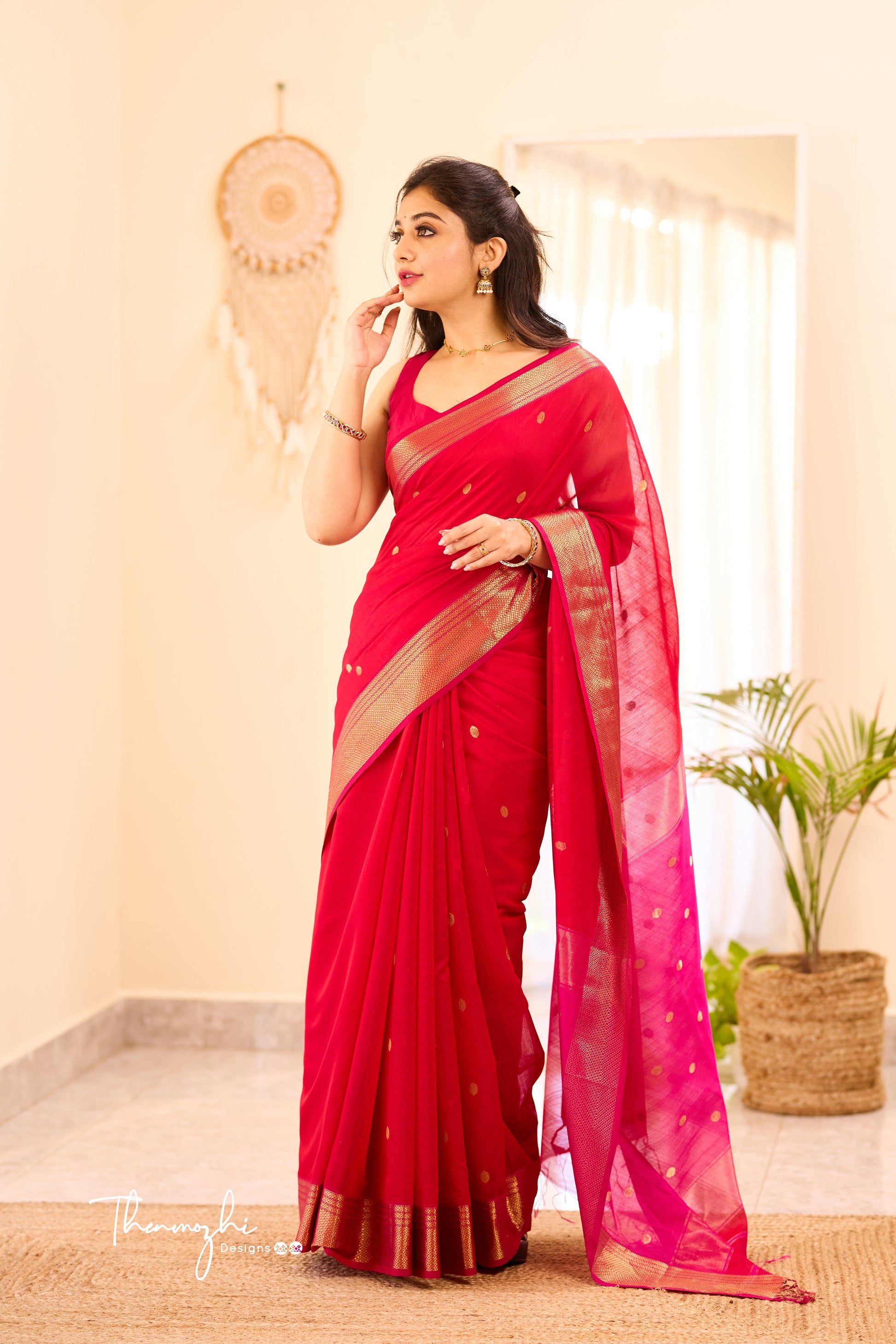 Women's Beautiful Sequin Work Linen Saree by Dropdash