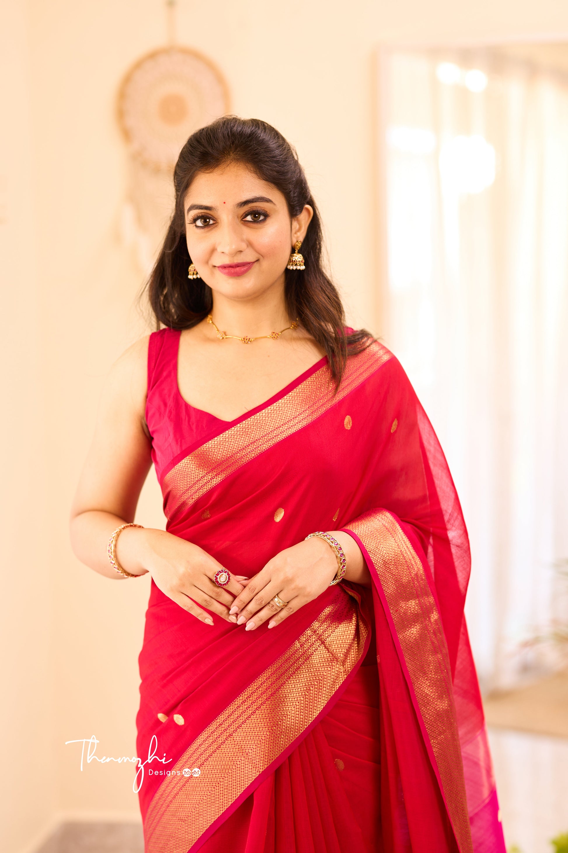 Women's Beautiful Sequin Work Linen Saree by Dropdash